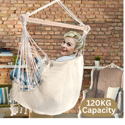 Cream Hammock Swing Chair with Tassel