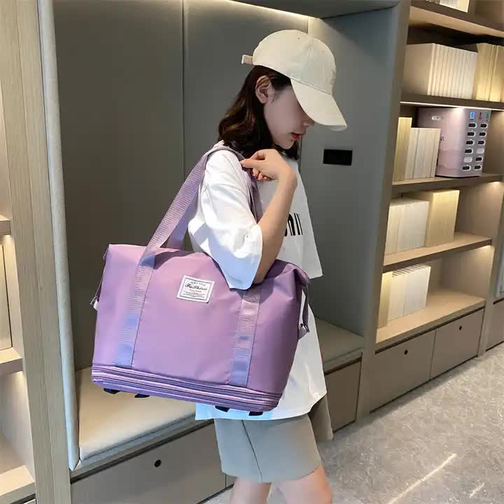 Dark Purple Large Capacity Travel Bag with Expandable Design, Waterproof & Wet-Dry Separation, 360° Spinner Wheels - Ideal for Students, Business, and Maternity