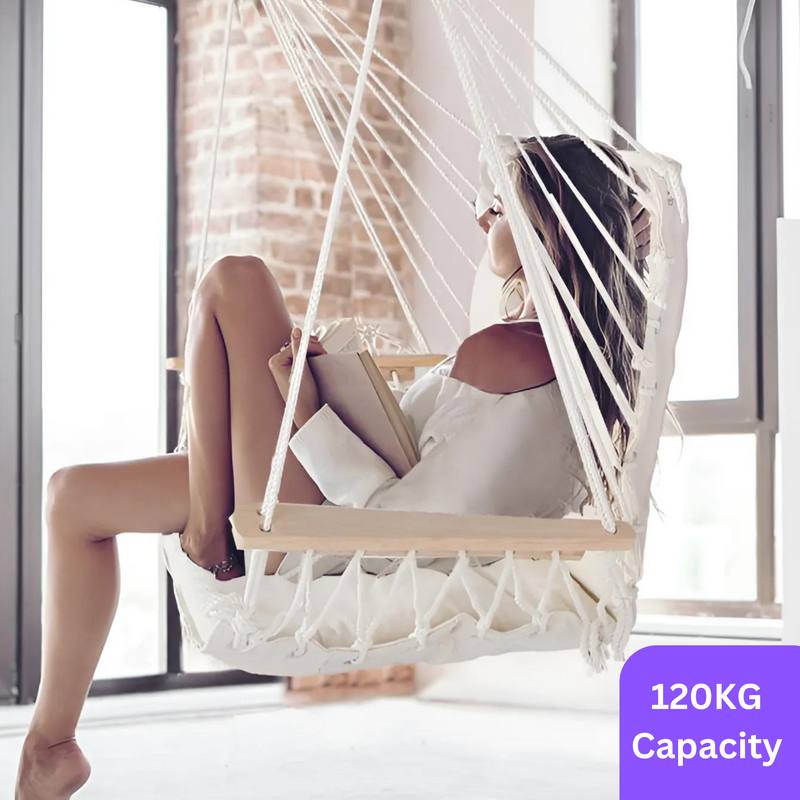 Cream Hammock Swing Chair with Armrest