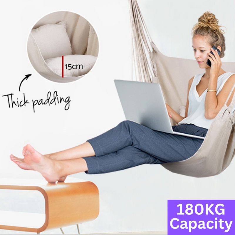 Cream Hammock Swing Chair with Cushion Pillow