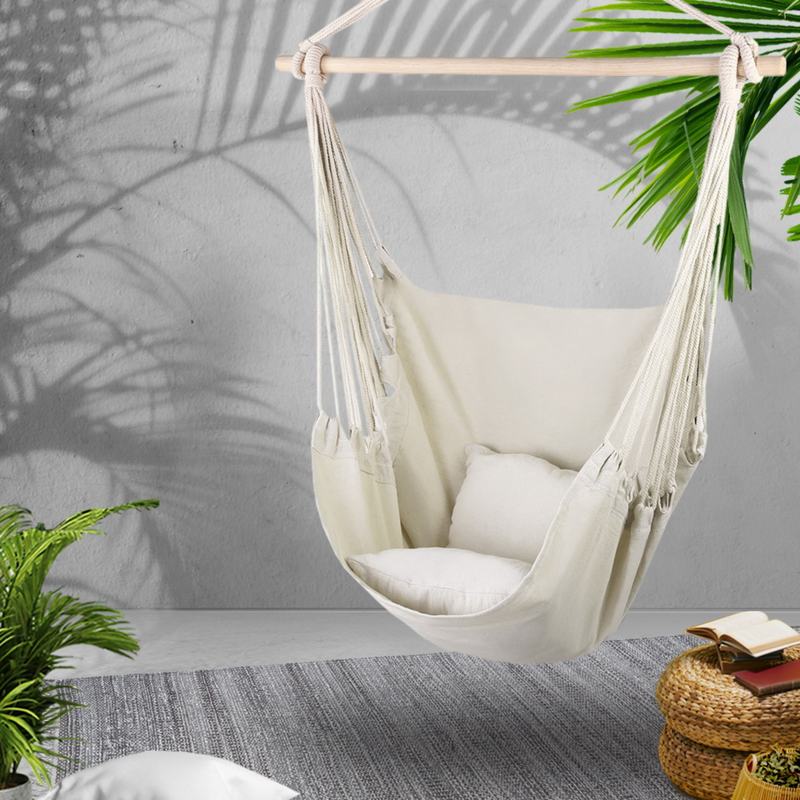 Cream Hammock Swing Chair with Cushion Pillow