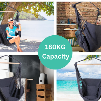 Grey Hammock Swing Chair with Cushion Pillow