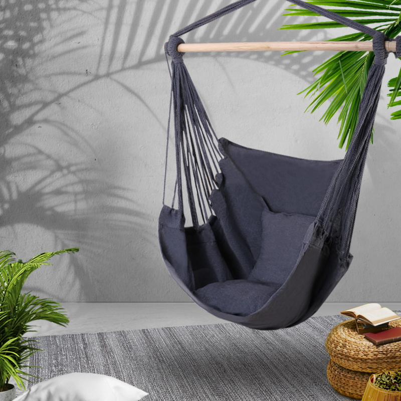 Grey Hammock Swing Chair with Cushion Pillow