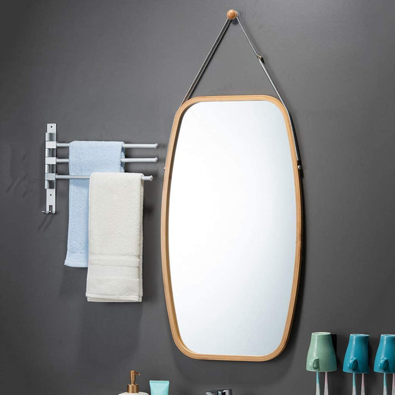 CARLA HOME Hanging Full Length Wall Mirror - Solid Bamboo Frame and Adjustable Leather Strap for Bathroom and Bedroom