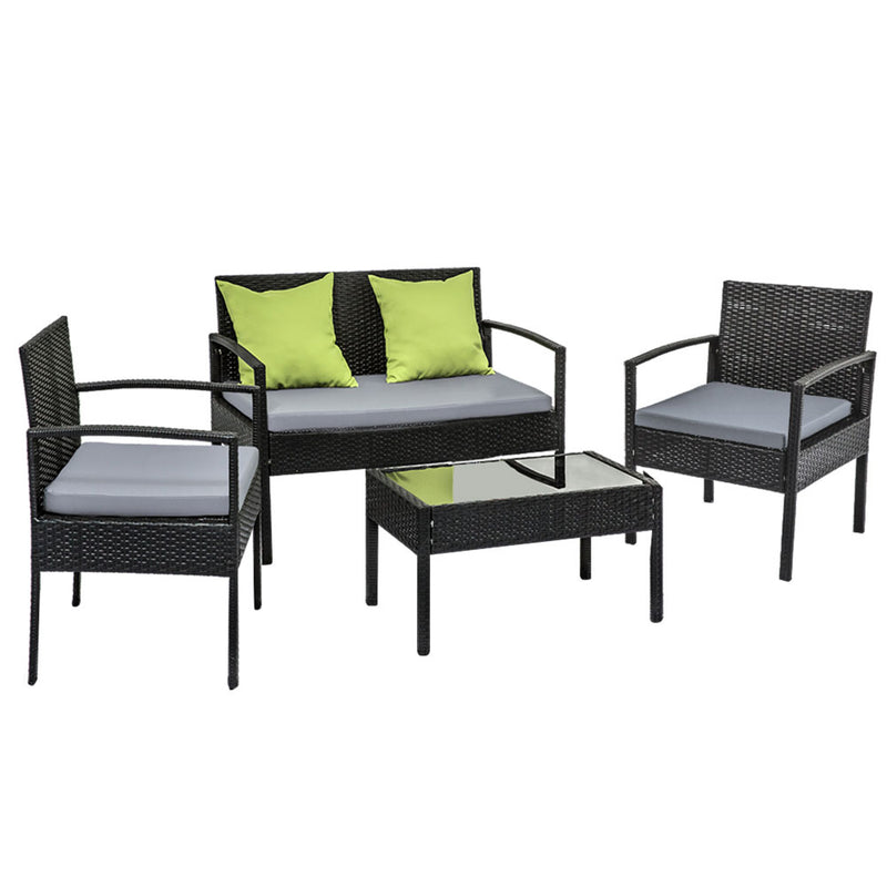 4 seater outdoor sofa rattan black 