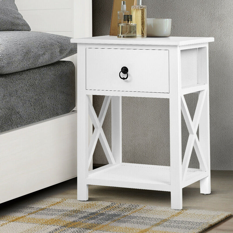 Artiss Bedside Table 1 Drawer with Shelf x2 - EMMA White