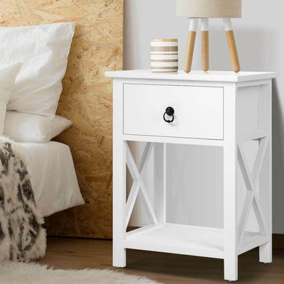 Artiss Bedside Table 1 Drawer with Shelf x2 - EMMA White