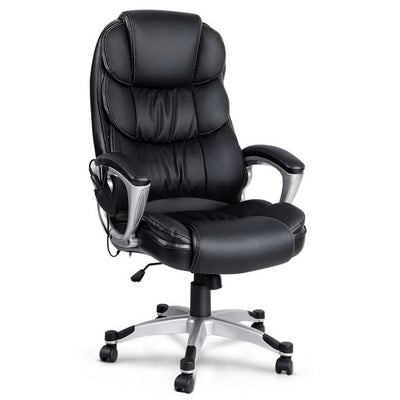8 Point PU Leather Reclining Massage Chair Black