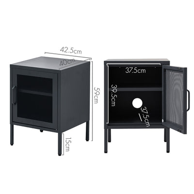 ArtissIn Bedside Table Mesh Door Cabinet - MINI Black