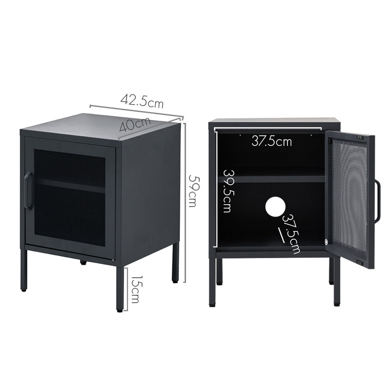 ArtissIn Bedside Table Mesh Door Cabinet - MINI Black