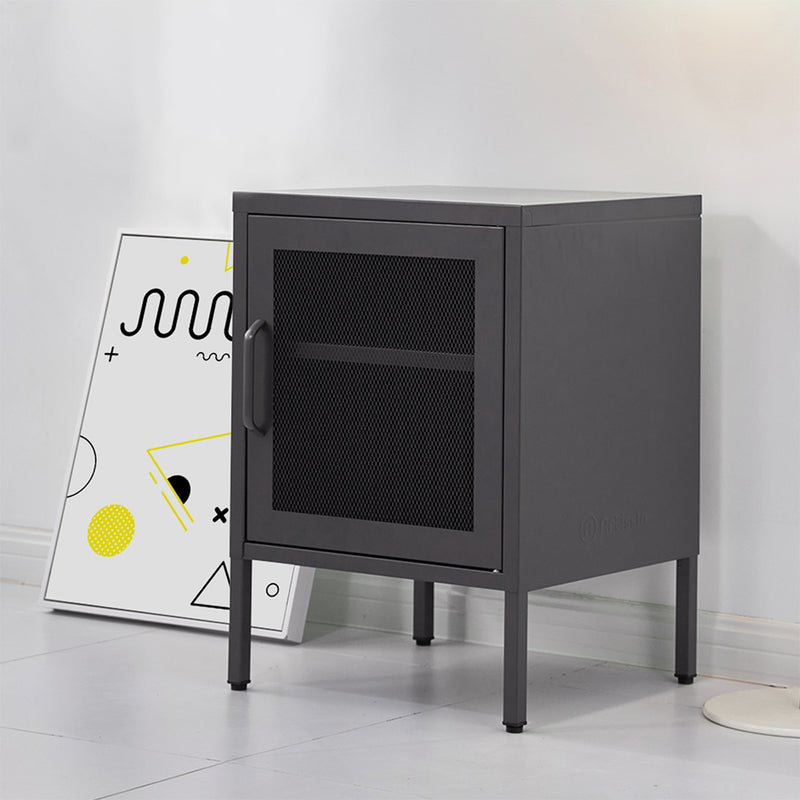 ArtissIn Bedside Table Mesh Door Cabinet - MINI Black