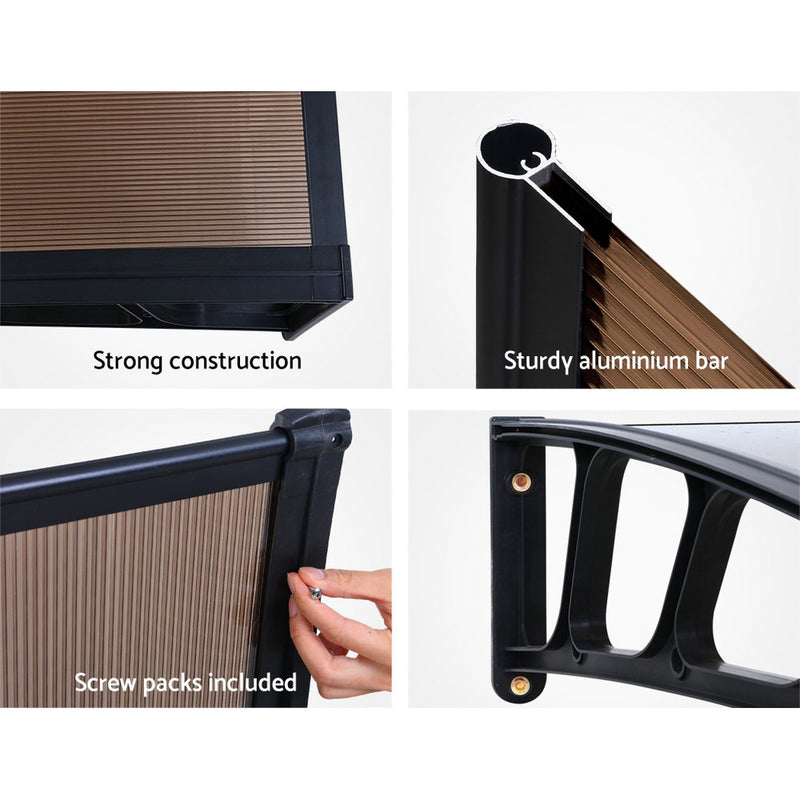 Instahut Window Door Awning Canopy 1.5mx4m Brown Sheet Black Plastic Frame