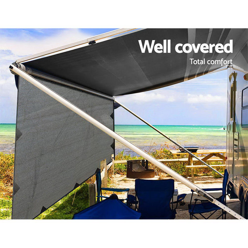 Caravan Privacy Screen Roll Out Awning 4.3X1.95M End Wall Side Sun Shade Grey