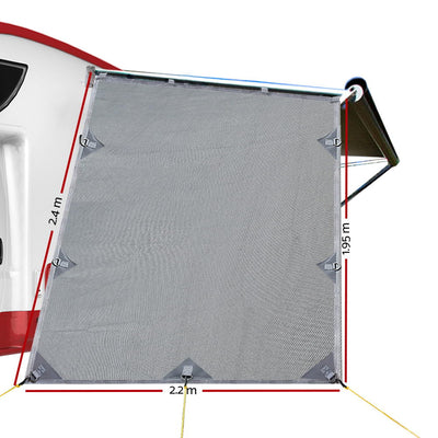 Caravan Privacy Screen Roll Out Awning 1.95 x 2.2M Sun Shade End Wall Side Grey