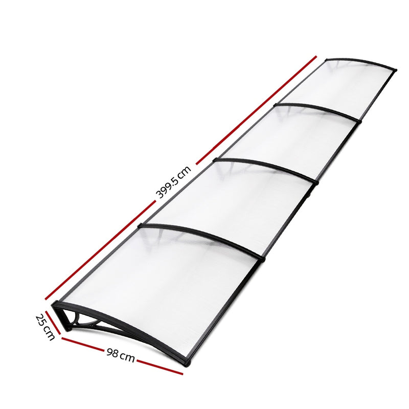 Instahut Window Door Awning Canopy 1mx4m Transparent Sheet Black Plastic Frame