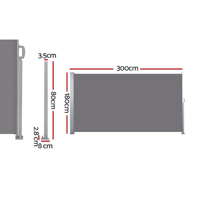 Set of 2 Instahut Side Awning Sun Shade Outdoor Blinds Retractable Screen 1.8X3M Grey