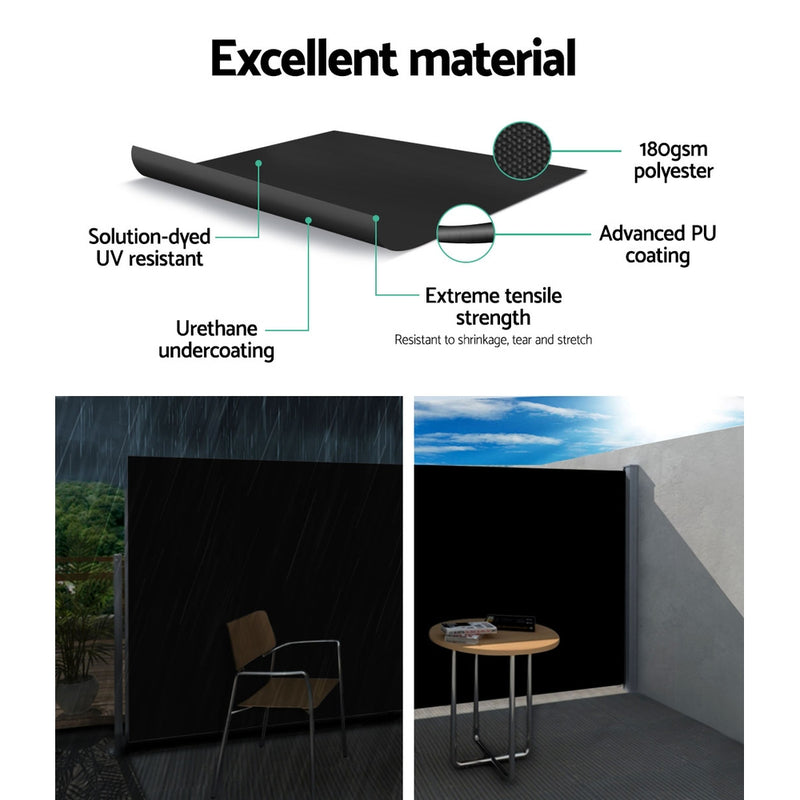 Instahut Retractable Side Awning Shade 2 x 3m - Black