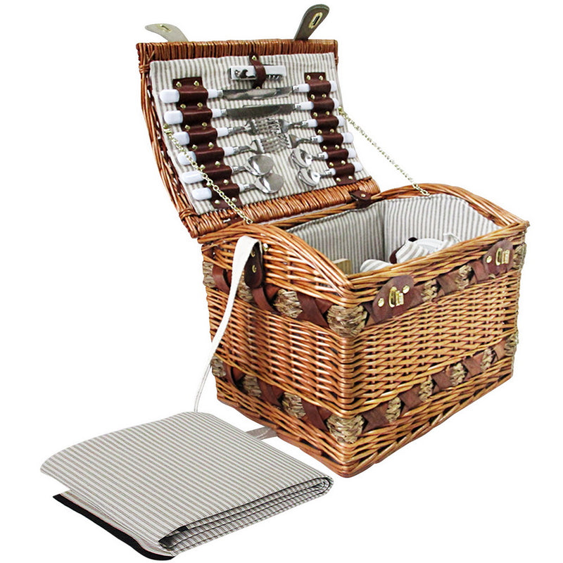 4 person picnic basket set with insulated blanket 