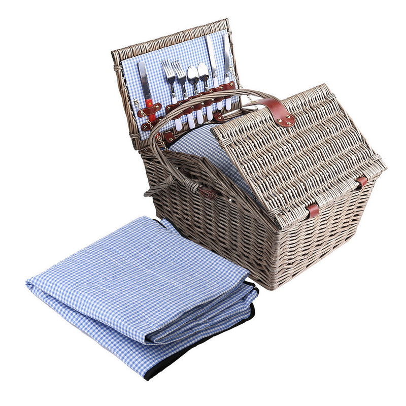 4 person picnic basket set with insulated blanket 