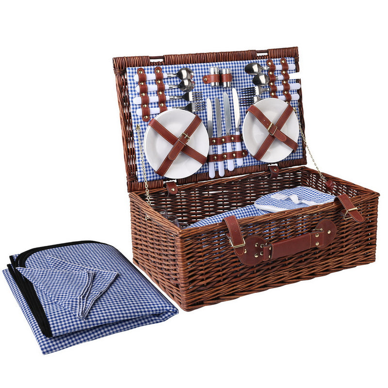 4 person picnic basket set with blanket 