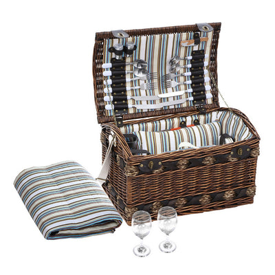 4 person wicker picnic basket set with blanket and cutlery 