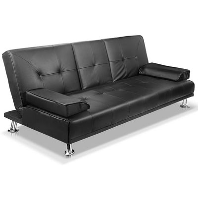 3 Seater PU Leather Sofa Bed Black