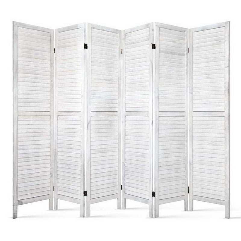 privacy screen room divider white wooden 6 panel foldable