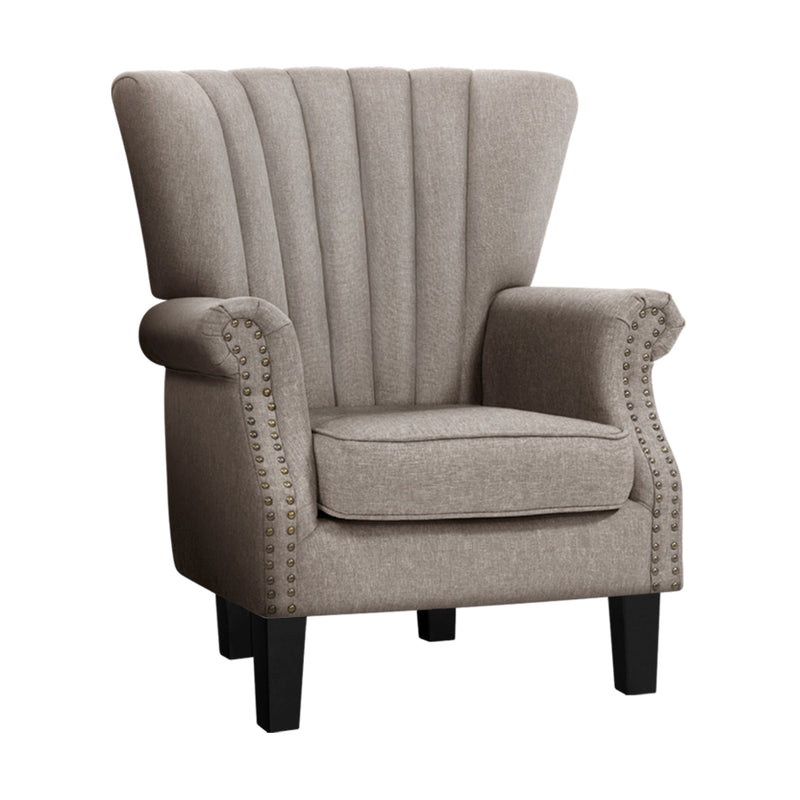 fabric armchair high back beige 