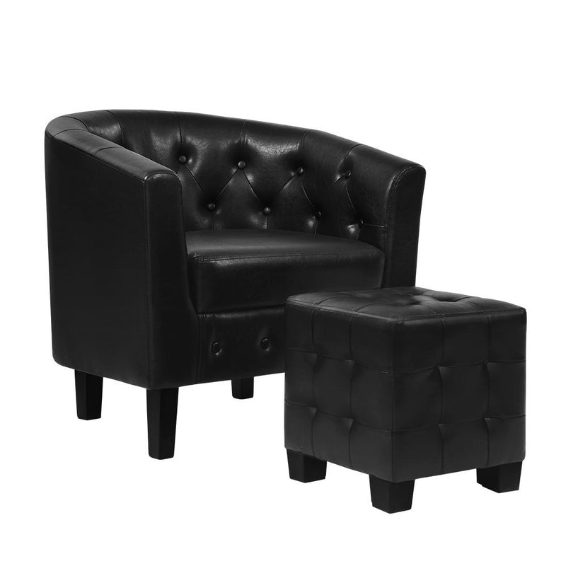 armchair and ottoman black pu leather 