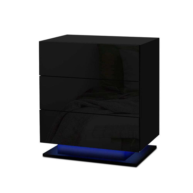 black bedside table led gloss