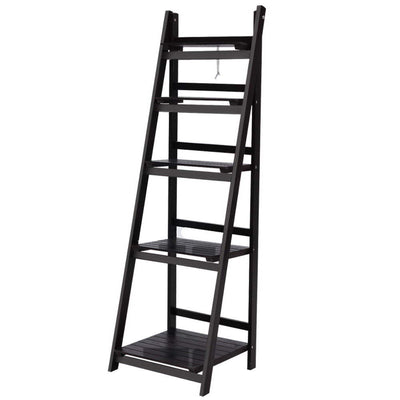 bookshelf black ladder display shelf 5 tier  