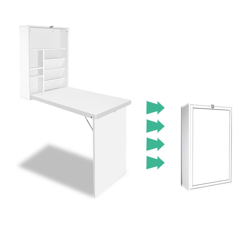 Foldable Desk with Bookshelf White