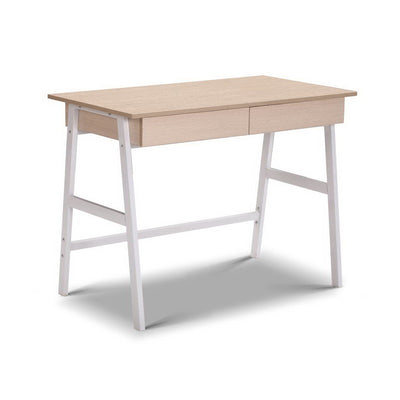 Desk with Drawer White and Oak