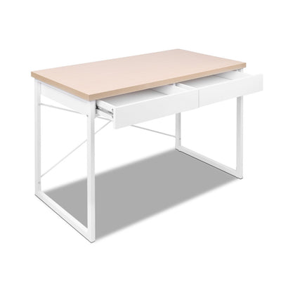 Metal Desk with Drawer White and Wooden