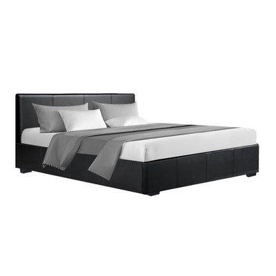 queen bed frame black pu leather