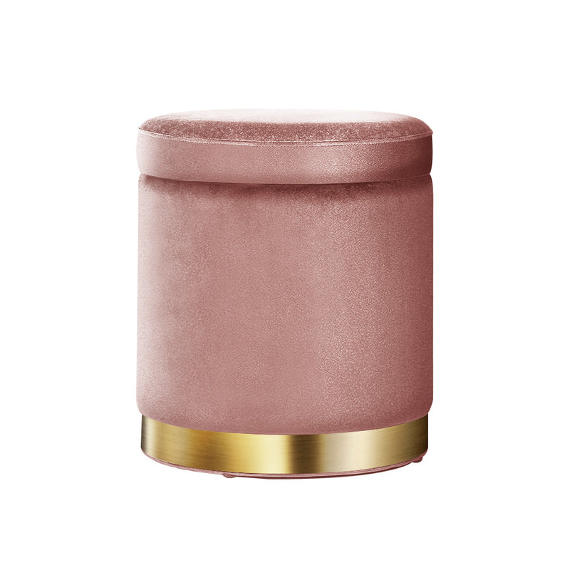 round pink velvet ottoman 