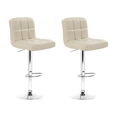 Set of 2 PU Leather Gas Lift Bar Stools Beige