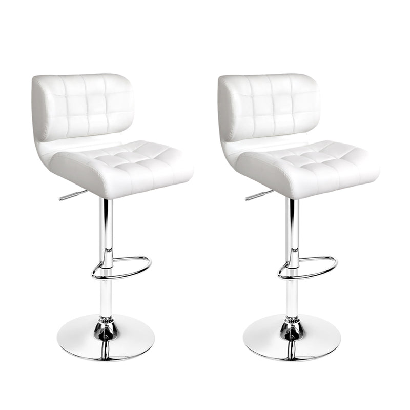 Bar Stools White and Chrome PU Leather Gas Lift 