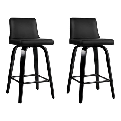 2 Wooden PU Leather Bar Stool Black