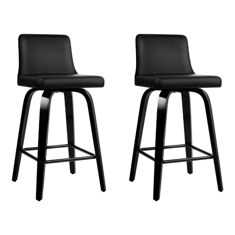 2 Wooden PU Leather Bar Stool Black