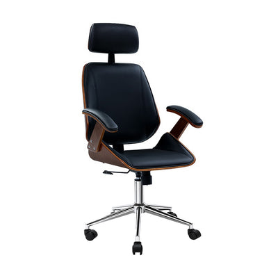 wooden office chair executive black leather