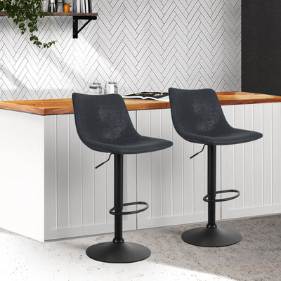 Artiss 2x Bar Stools Vintage Leather Swivel Gas Lift Black