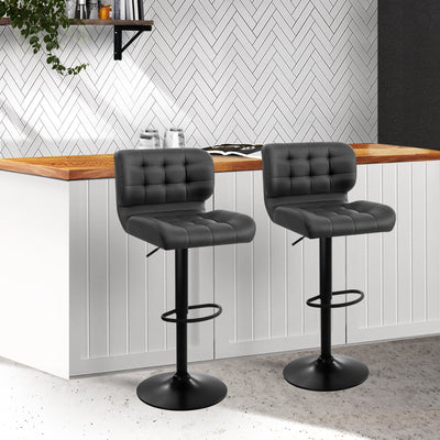 Artiss 2x Bar Stools Gas Lift Leather Padded Grey