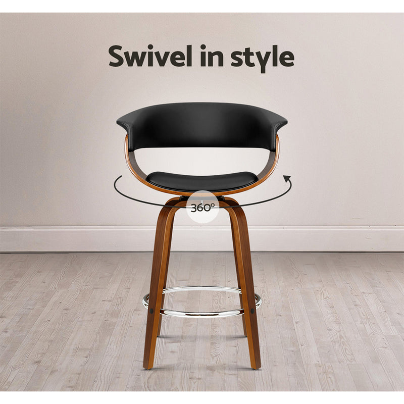 Artiss 2x Bar Stools Swivel PU Seat Wooden