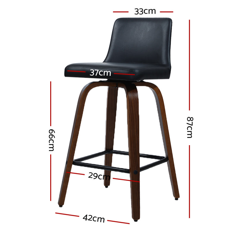 Artiss 2x Bar Stools Swivel Leather Padded Wooden