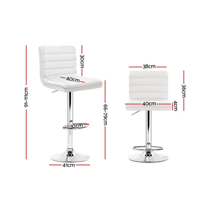 Artiss 2x Bar Stools Padded Leather Gas Lift White