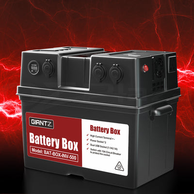 Giantz Battery Box 500W Inverter Deep Cycle Battery Portable Caravan Camping USB