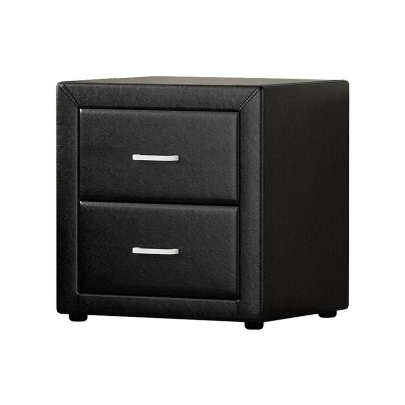 Artiss Bedside Table 2 Drawers Leather - CADEN Black