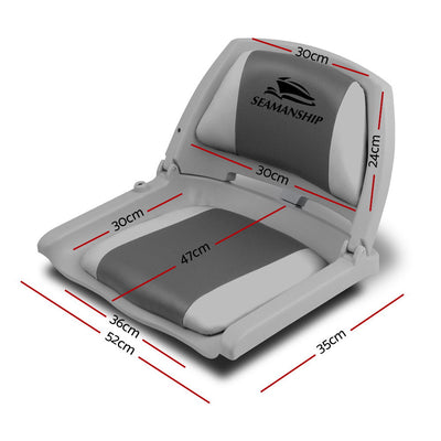 Seamanship 2X Folding Boat Seats Marine Seat Swivel Low Back 4cm Padding Grey