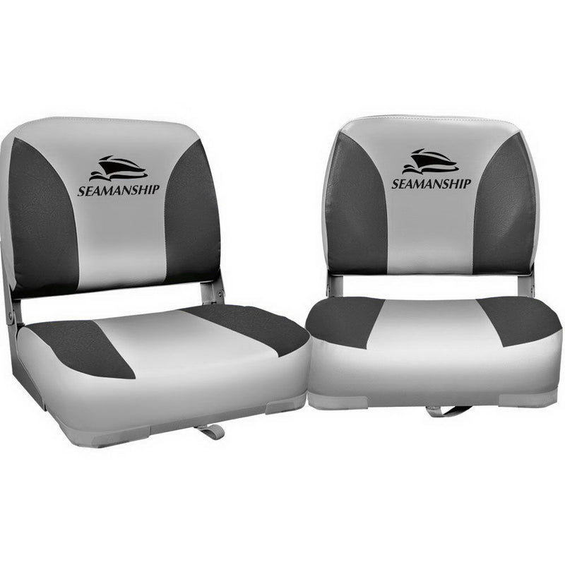 Seamanship 2X Folding Boat Seats Marine Swivel Low Back 13cm Padding Charcoal